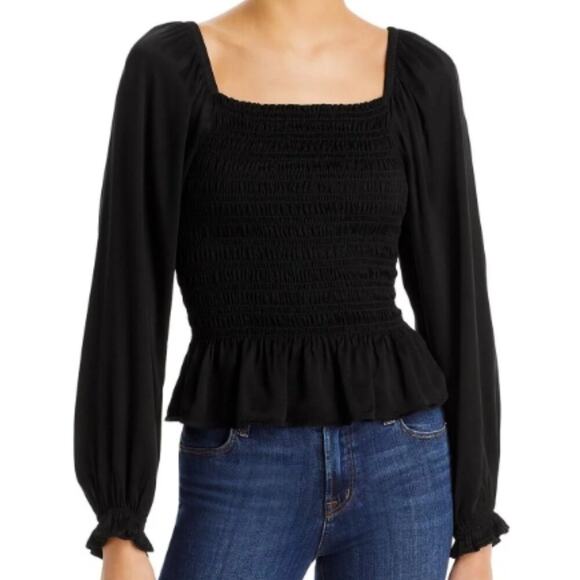 Bella Dahl Ruched Hi Low Blouse Black - Picture 1 of 2
